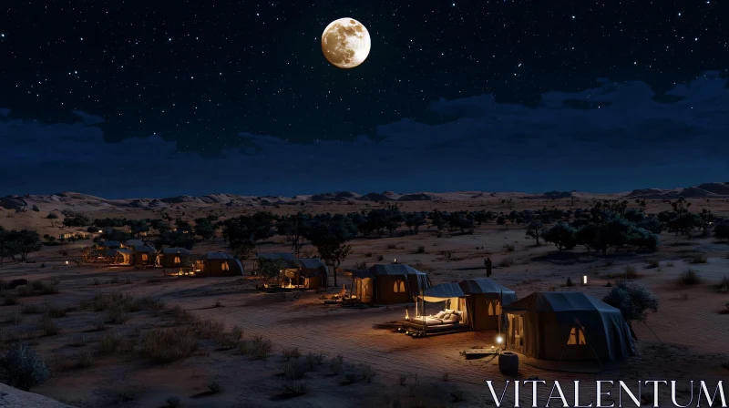 Serene Camping in Desert Moonlight AI Image