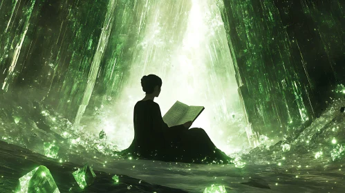 Woman Reading in Emerald Cave