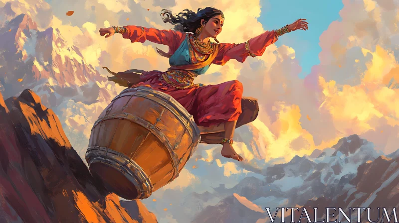 Barrel Rider in Mountainous Landscape Art AI Image