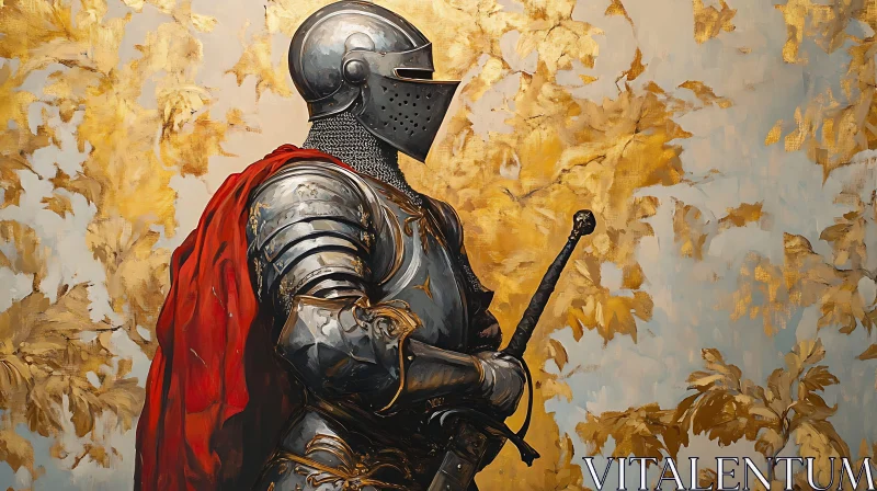 AI ART Armored Knight with Sword and Red Cape