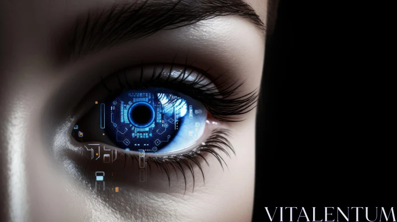 Futuristic Pop Art: Woman's Smart Eye in Cyberpunk Dystopia AI Image
