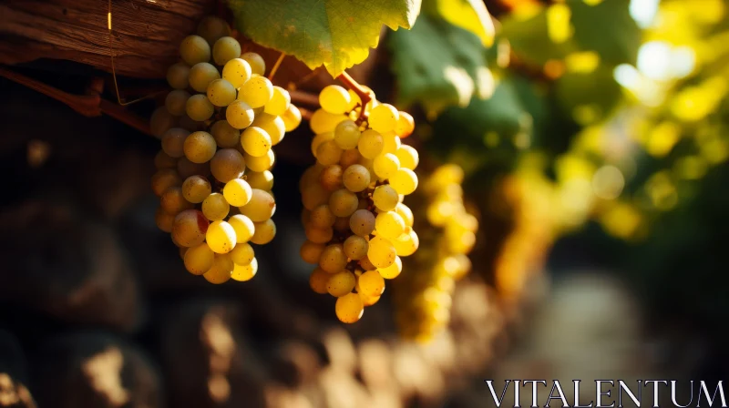 Golden Afternoon Light on Vineyard: White Grapes Photography AI Image