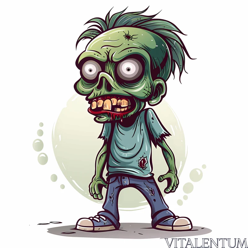 AI ART Green Zombie Cartoon Illustration for Halloween