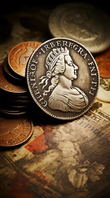 Historical Coin on Vintage Map in Baroque Style