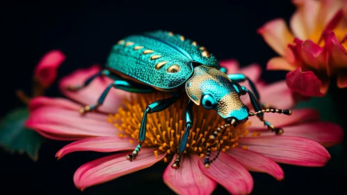 Intriguing Beauty of Metallic Beetle on Pink Flower
