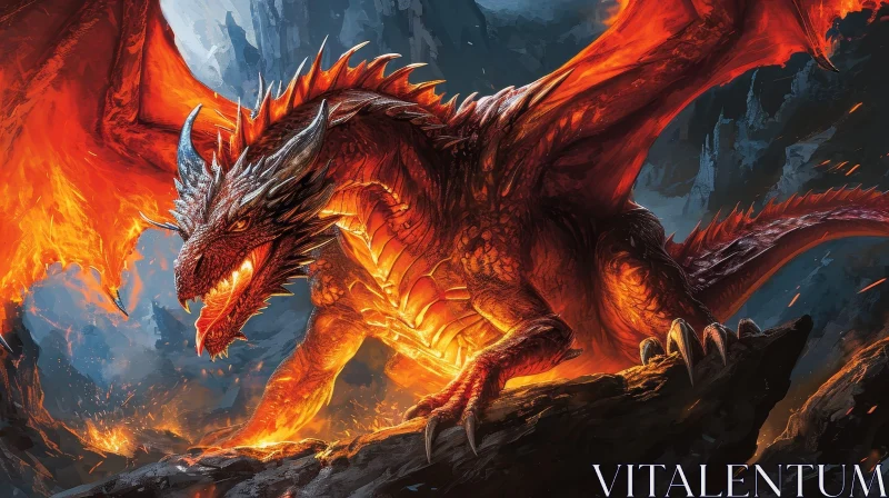 Red Dragon Digital Painting | Majestic Fantasy Art AI Image