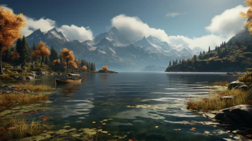 Tranquil Alpine Lake Amidst Autumn Mountains