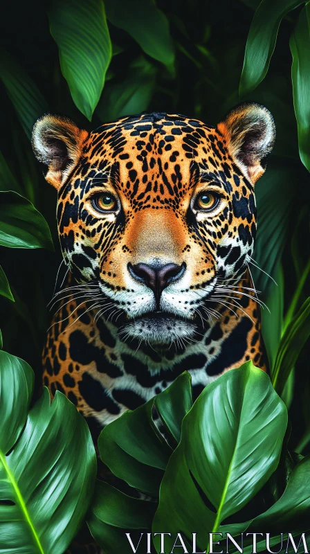 Stealthy Jaguar Among Green Leaves AI Image