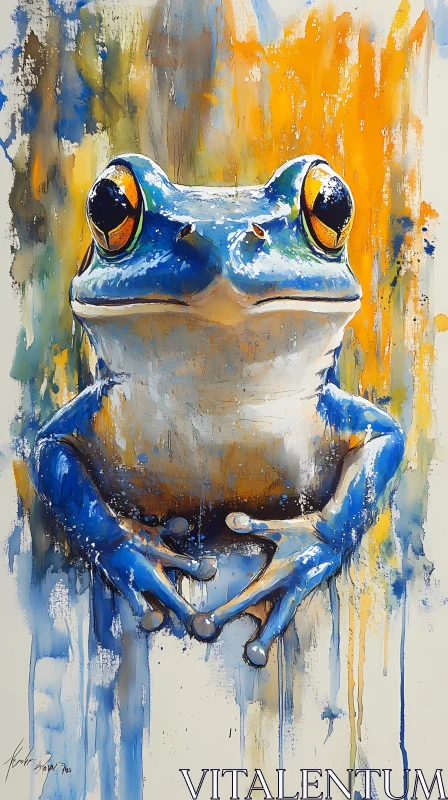 AI ART Stylized Frog Art with Blue Hues