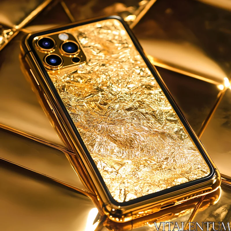 Opulent Gold Smartphone with Textured Surface AI Image