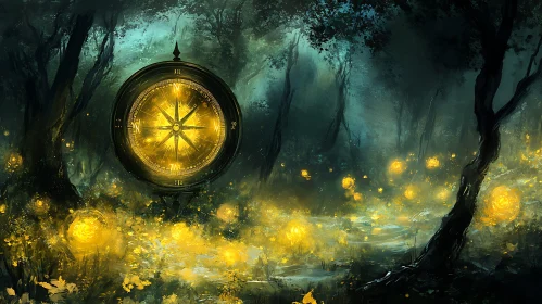 Glowing Compass in Mystical Woods