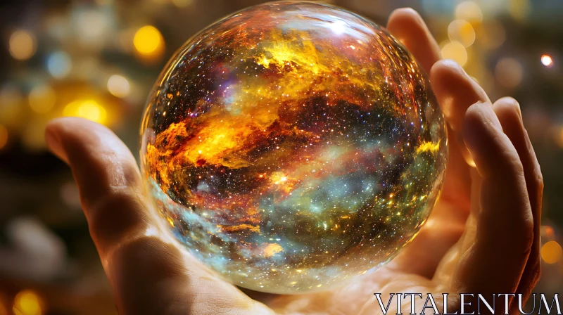 AI ART Hand Holding Galaxy Sphere