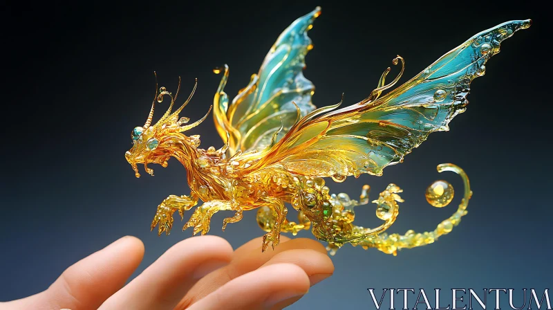 Amber and Blue Dragon Figurine AI Image