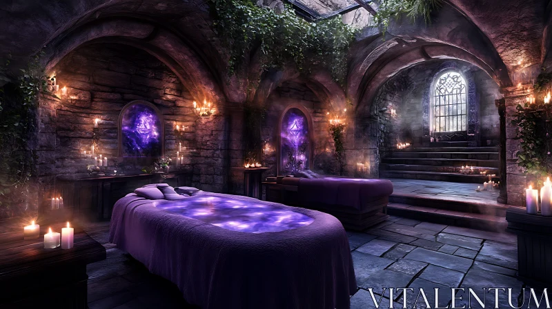 AI ART Candlelit Spa Room with Stone Arches