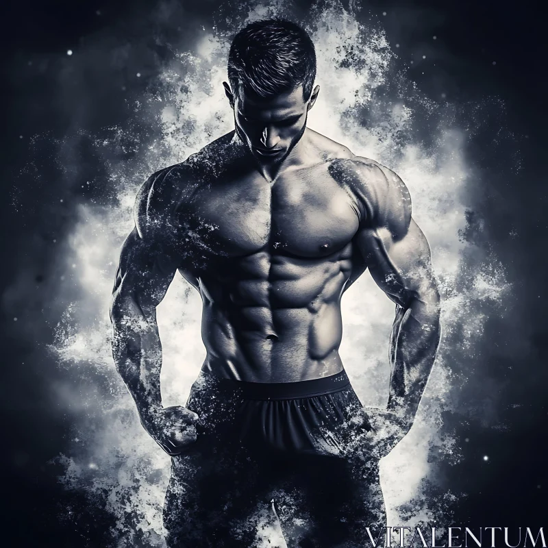 AI ART Powerful Monochrome Bodybuilder Image