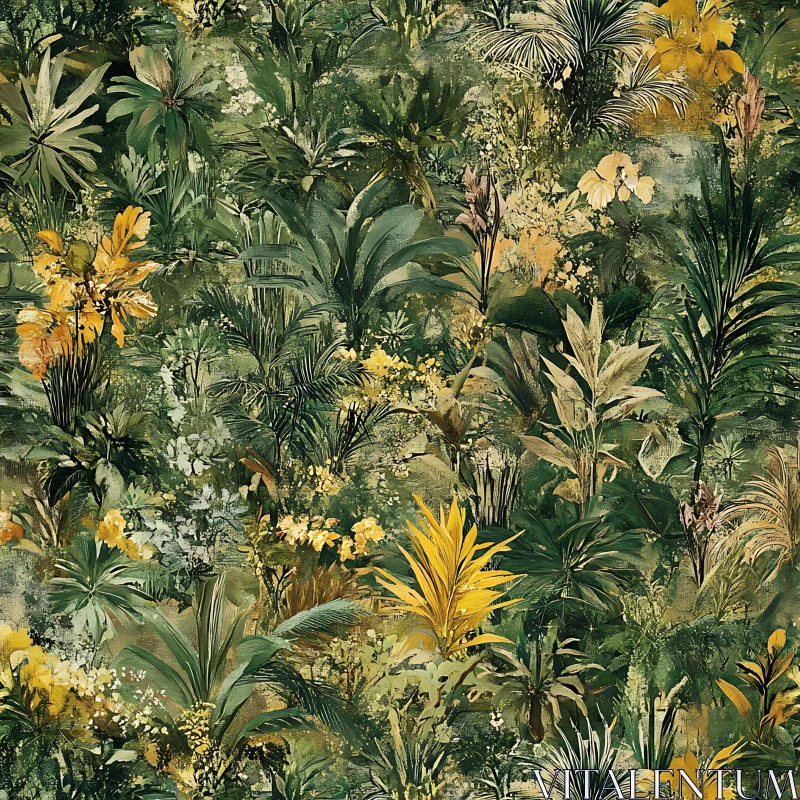 Lush Tropical Foliage and Flowers AI Image