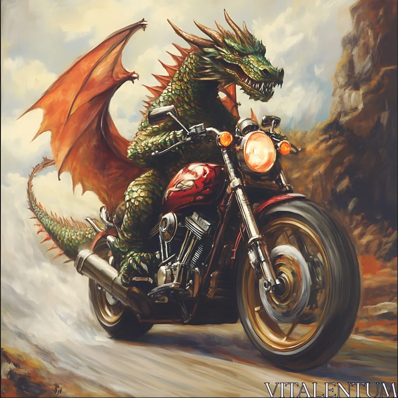 AI ART Fantasy Dragon on a Motorcycle Adventure