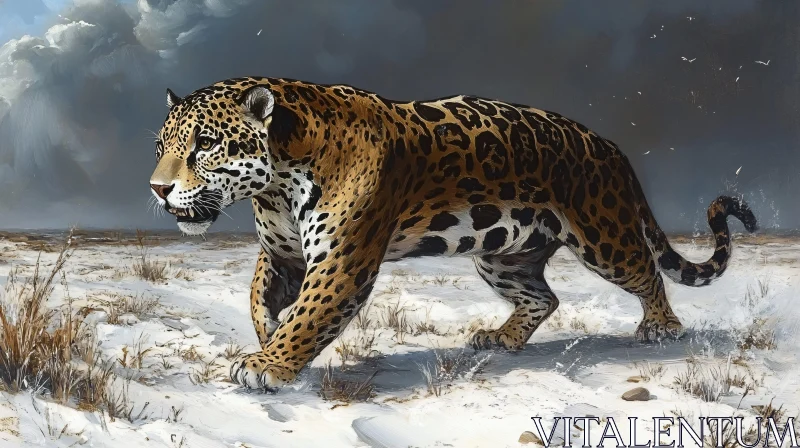 Jaguar in a Snowy Landscape AI Image