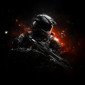 Futuristic Soldier in Cosmic Battle