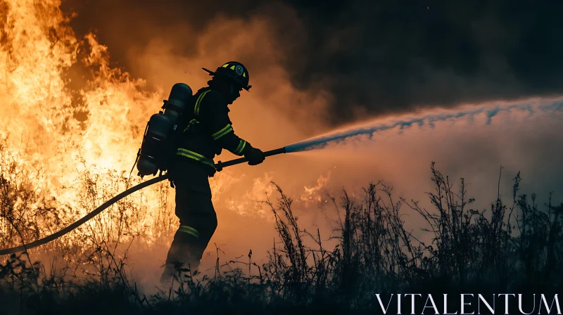 Firefighter in Action Amidst Flames AI Image