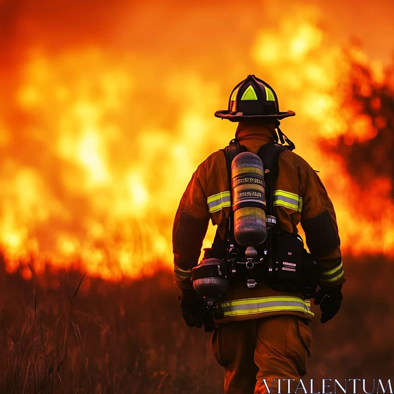 Firefighter Approaching Wildfire AI Image