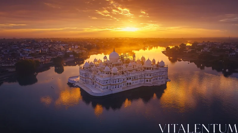 Sunset Reflection on Lake Temple AI Image