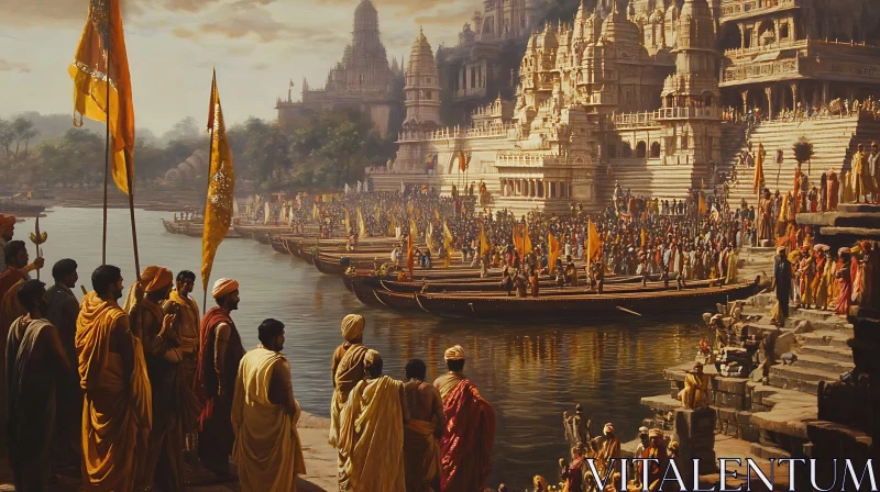 AI ART Ceremonial Gathering by the Ganges River