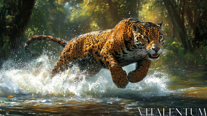 AI ART Jaguar Leaping in the Jungle