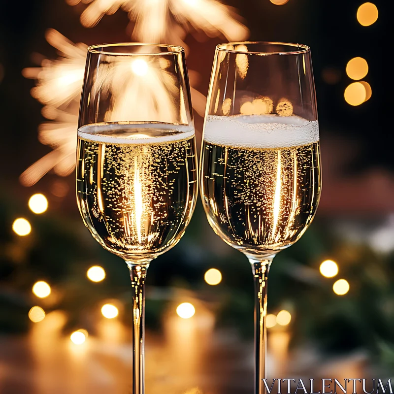 Sparkling Champagne Flutes Festive Mood AI Image