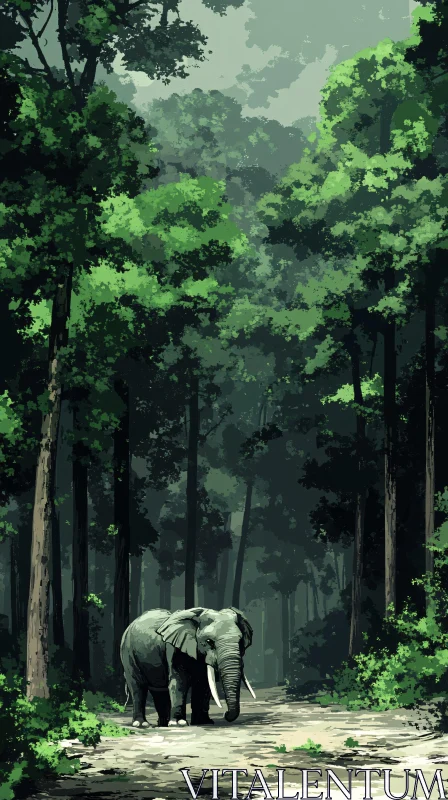 Nature's Majesty: Elephant Amidst Forest AI Image