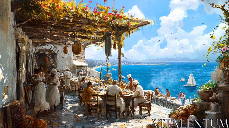 AI ART Coastal Restaurant with Mediterranean Sea View