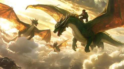 Fantasy Dragon Flight Above the Clouds