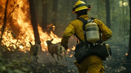 Forest Wildfire Rescue: Firefighter and Deer