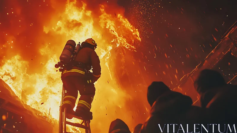 Firefighter Facing Towering Flames AI Image