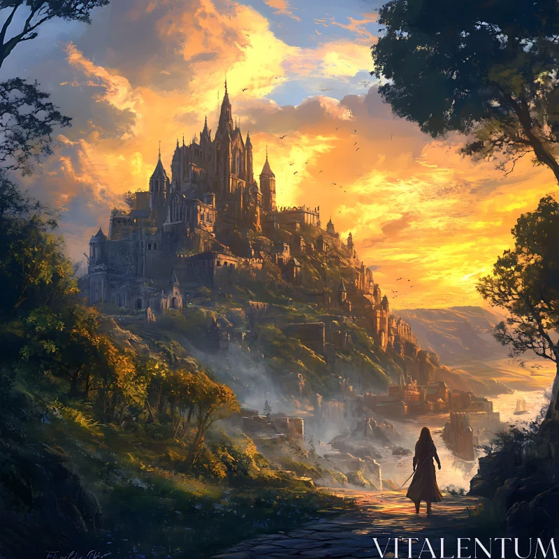 Sunset Overlooking the Majestic Castle AI Image