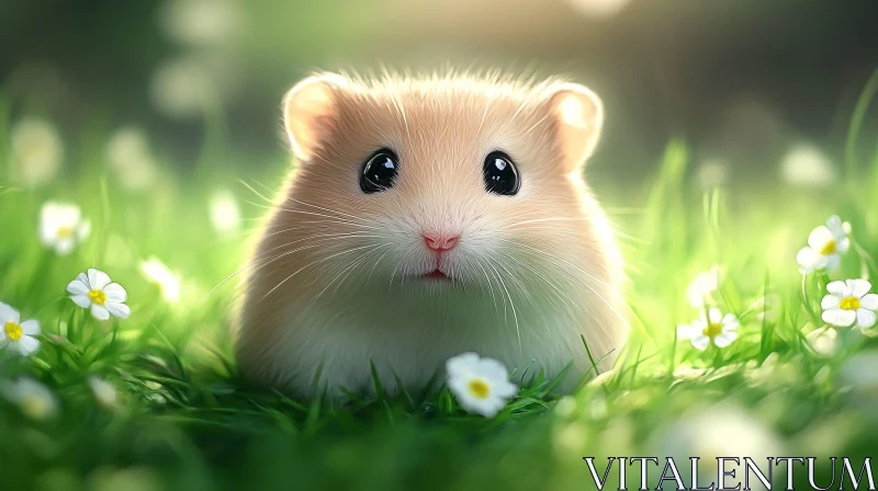 Hamster Surrounded by Flowers AI Image