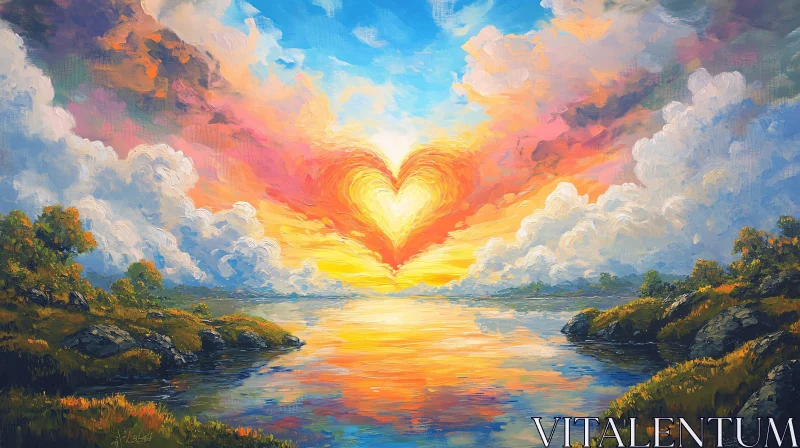 AI ART Romantic Sunset Over Water