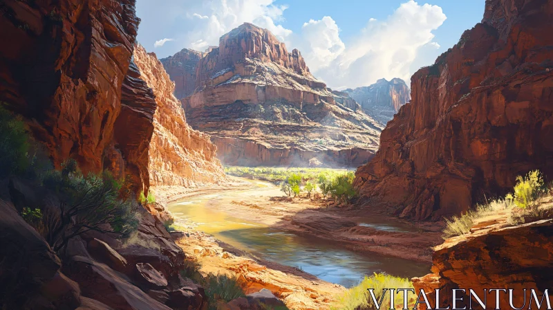 Majestic Canyon River Landscape AI Image