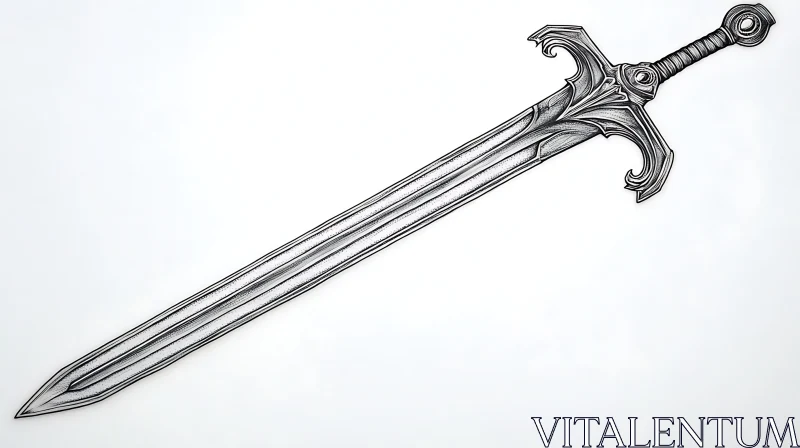 AI ART Monochrome Sword Drawing