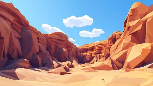 Low-Poly Canyon Illustration with Blue Sky