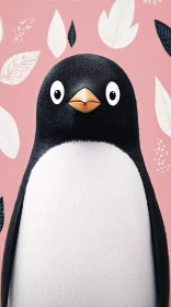 Cute Penguin Portrait on Pink Background