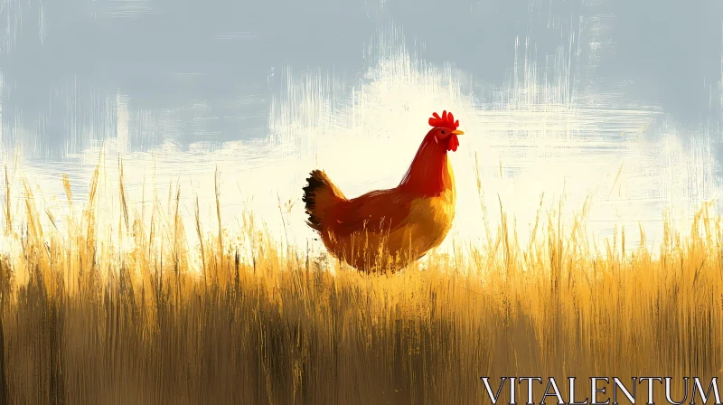 AI ART Chicken at Sunset in a Field