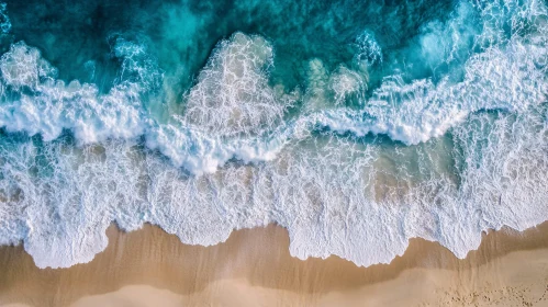 Top-Down View of Sea Waves Hitting Shoreline