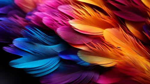Abstract Art of Colorful Feathers on Dark Background