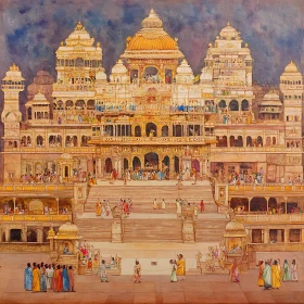 Detailed Temple View with People