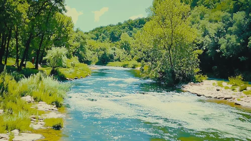 Tranquil River Scene with Greenery