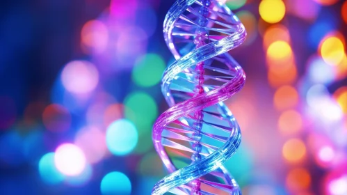 Bright Glowing DNA Strand and Colorful Lights - Abstract Art
