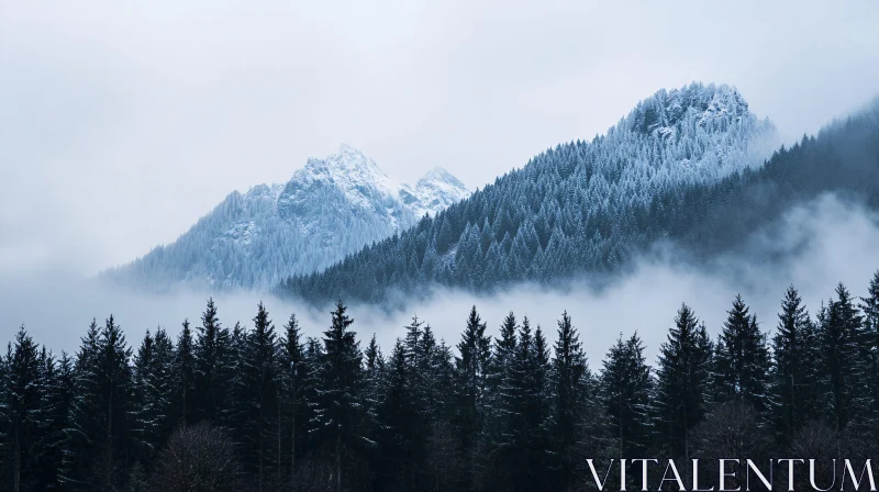 Majestic Winter Mountains and Forest AI Image