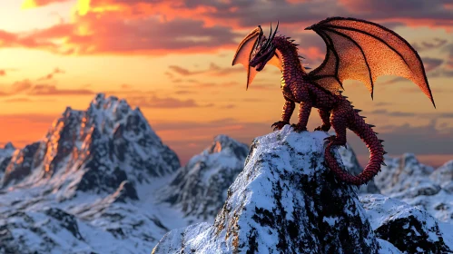 Fantasy Dragon Scene on Snowy Mountain