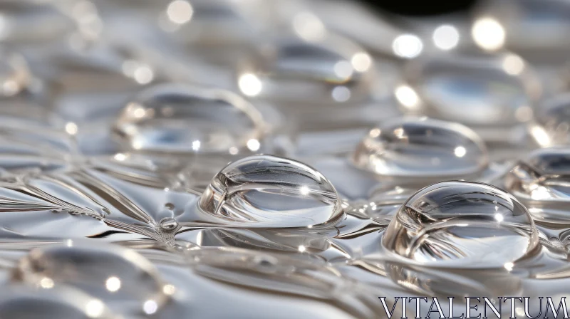 Close-Up of Water Droplets on Silver Plate - Tranquil Still Life AI Image